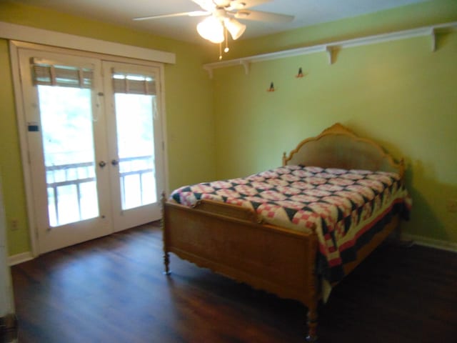 3198 Old Union Rd, Lufkin, TX 75904 - bedroom with multiple windows, french doors, wood finished floors, and a ceiling fan