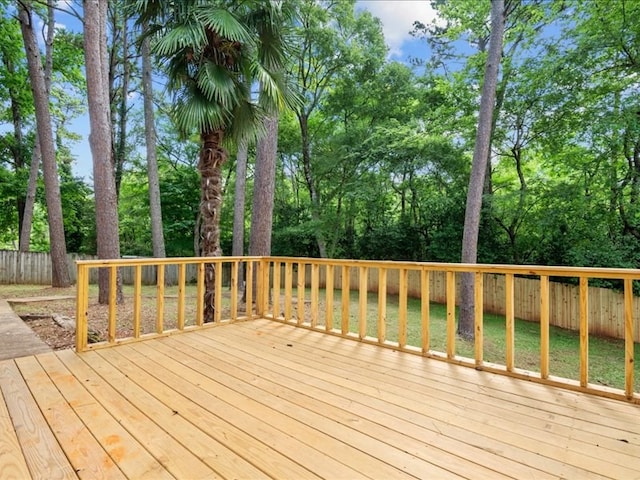 3202 Chimney Rock Ln, Nacogdoches, TX 75965 - wooden deck with a fenced backyard and view of scattered trees
