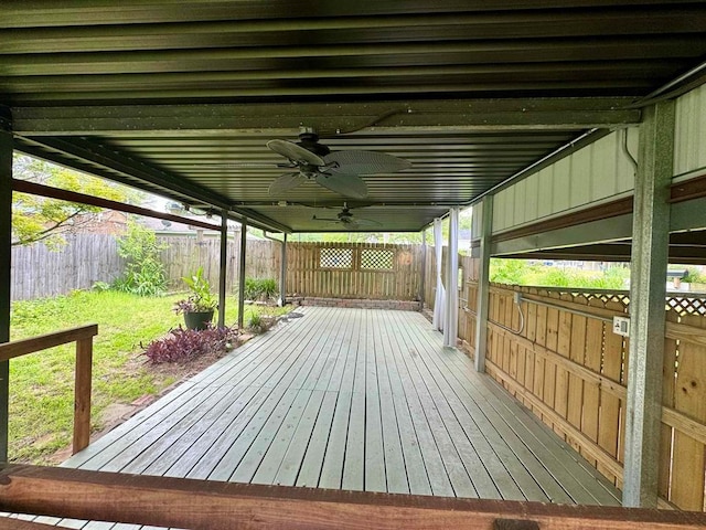 wooden deck with ceiling fan