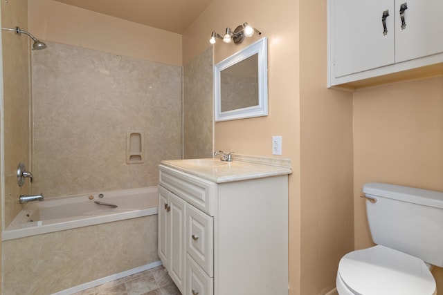 full bathroom featuring vanity,  shower combination, and toilet