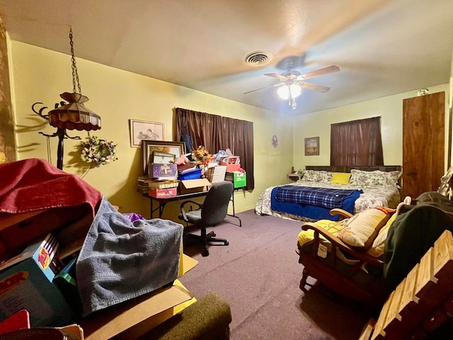 bedroom with carpet flooring and ceiling fan