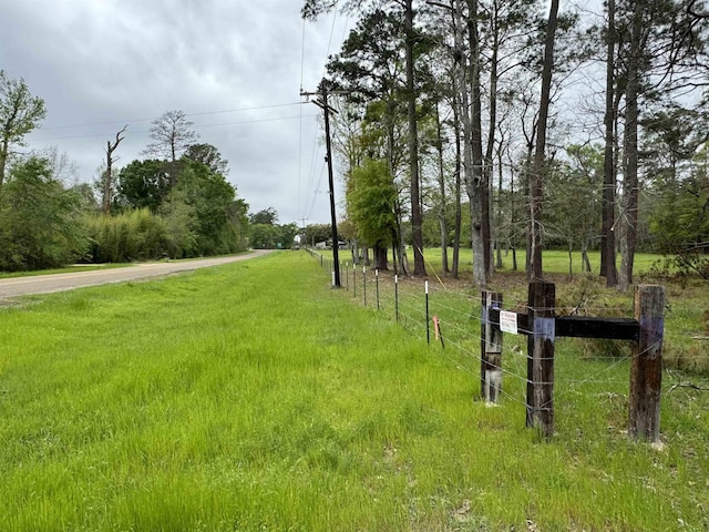 view of yard with dirt driveway and fence