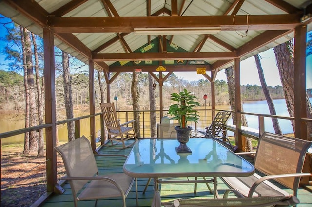exterior space with a water view and a gazebo