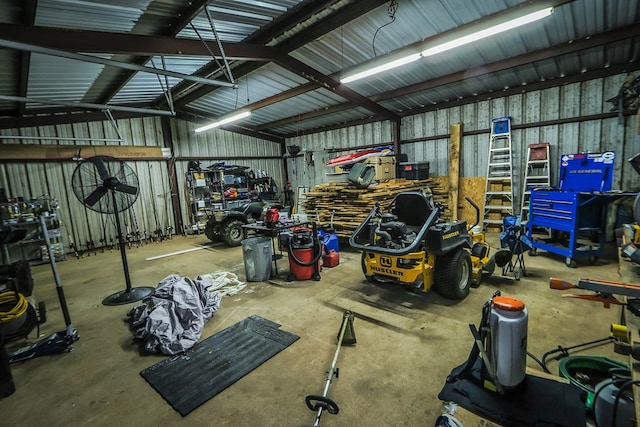 garage with metal wall