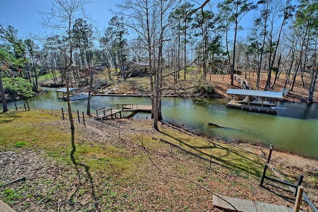 view of dock with a water view