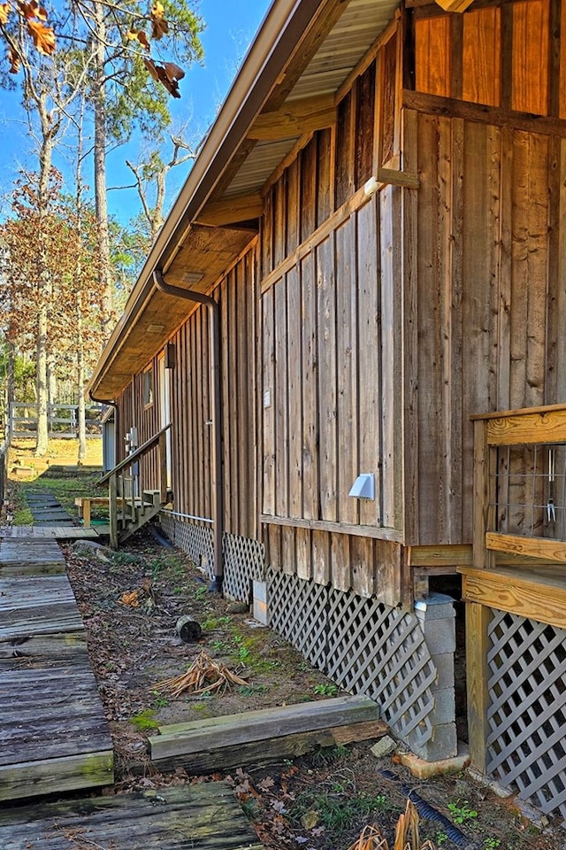 view of home's exterior with board and batten siding