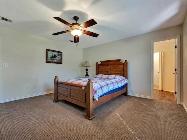 bedroom featuring carpet and ceiling fan