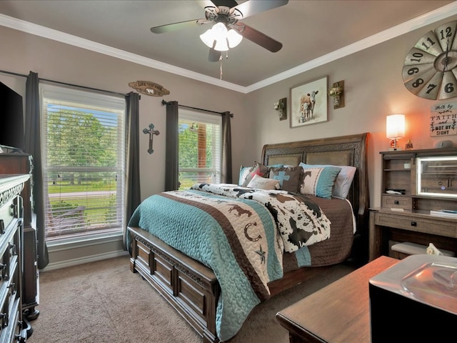 166 White Oak Ln, Lufkin, TX 75904 - bedroom with crown molding, carpet flooring, and ceiling fan