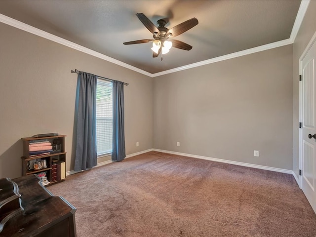 166 White Oak Ln, Lufkin, TX 75904 - carpeted spare room with a ceiling fan and crown molding