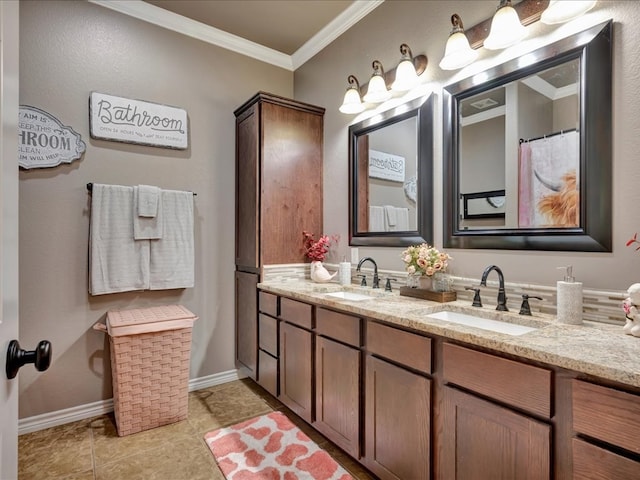 166 White Oak Ln, Lufkin, TX 75904 - full bathroom with ornamental molding, double vanity, and tile patterned flooring