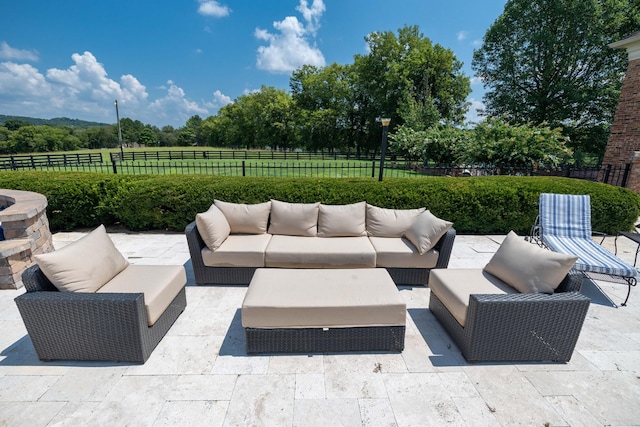 view of terrace with an outdoor living space