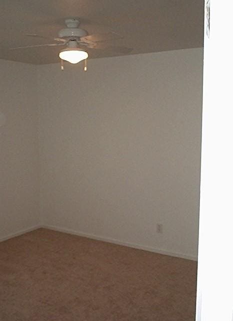 empty room with ceiling fan and carpet floors