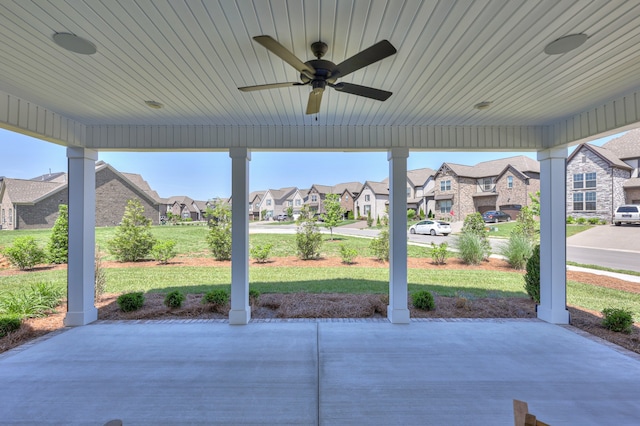 view of patio featuring ceiling fan