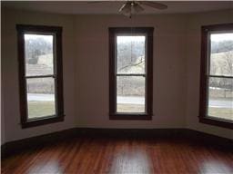 unfurnished room with a healthy amount of sunlight and dark hardwood / wood-style floors