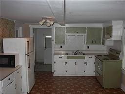 kitchen featuring white range with electric cooktop, sink, and white cabinets