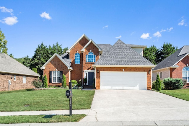 front of property featuring a front yard and a garage