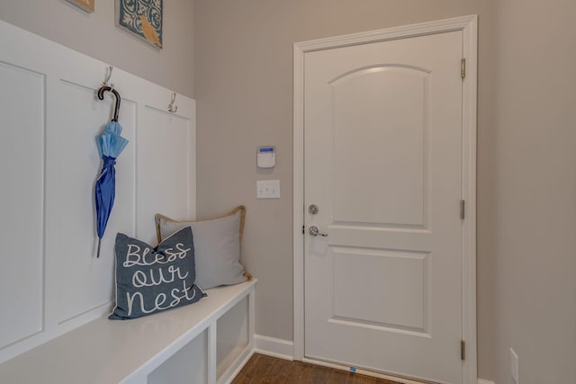 mudroom with dark wood-type flooring