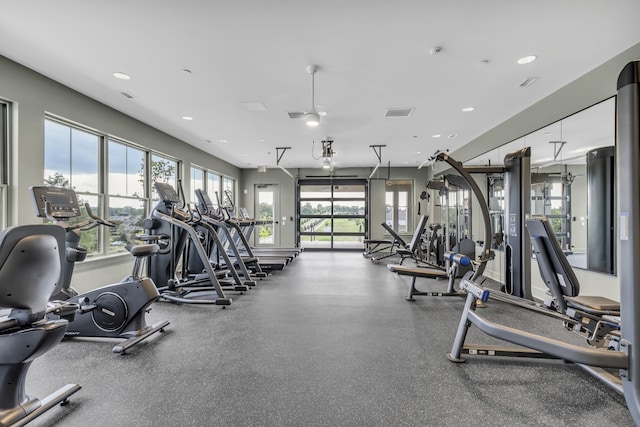 gym with ceiling fan