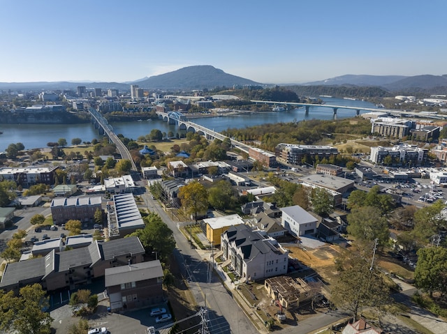 aerial view with a water and mountain view