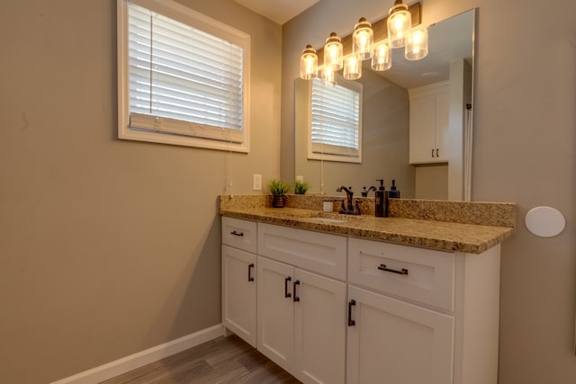 bathroom featuring wood-type flooring and vanity