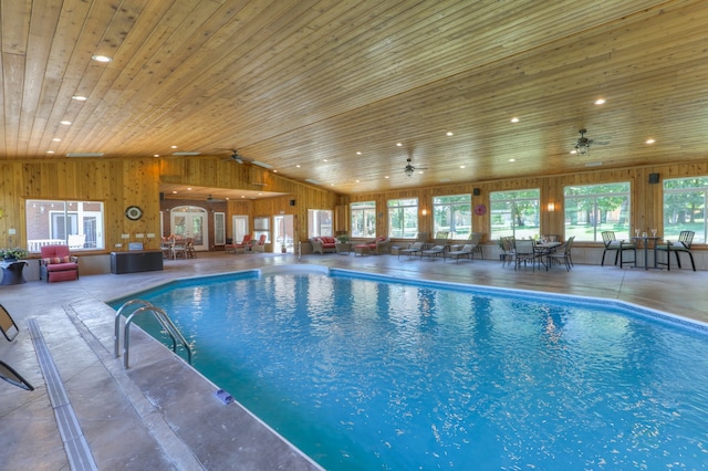 view of pool featuring ceiling fan