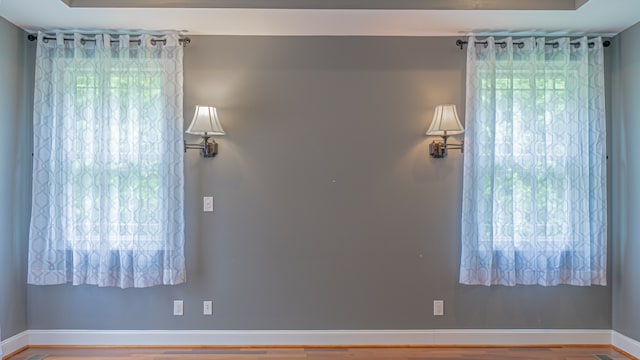 spare room featuring a wealth of natural light and hardwood / wood-style floors