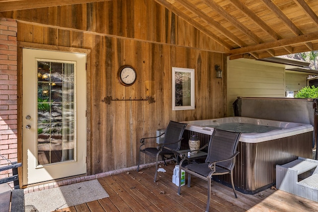 exterior space featuring a hot tub