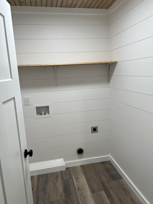 laundry room featuring hookup for a washing machine, hookup for an electric dryer, and dark hardwood / wood-style floors