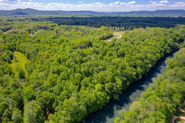 birds eye view of property with a water and mountain view