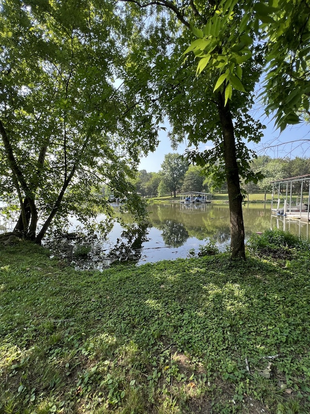 property view of water featuring a boat dock