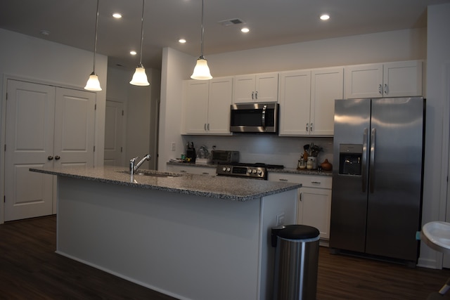 kitchen featuring white cabinets, dark hardwood / wood-style floors, sink, and stainless steel appliances