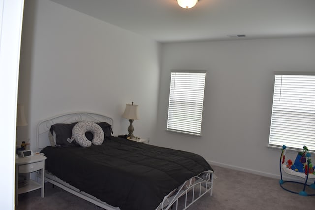 carpeted bedroom with multiple windows