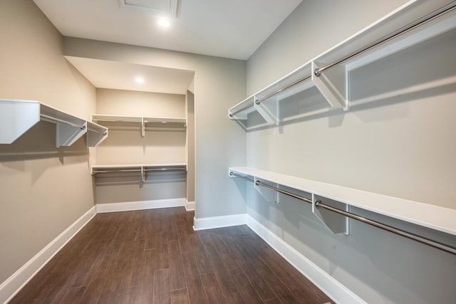 walk in closet featuring dark wood-type flooring