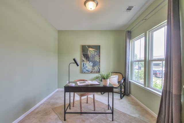 view of carpeted home office