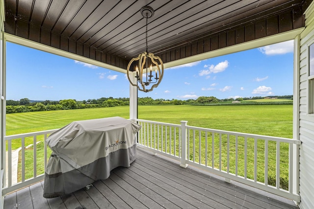 deck featuring a grill and a yard