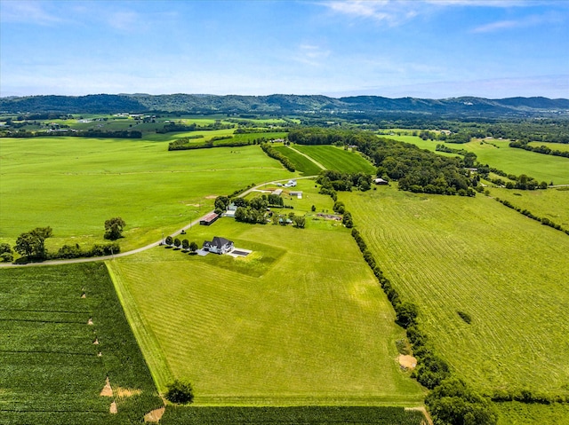 aerial view featuring a rural view and a mountain view