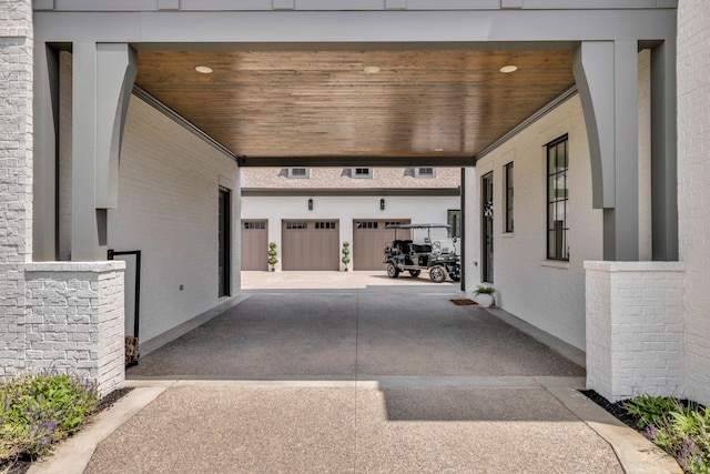 exterior space featuring wood ceiling