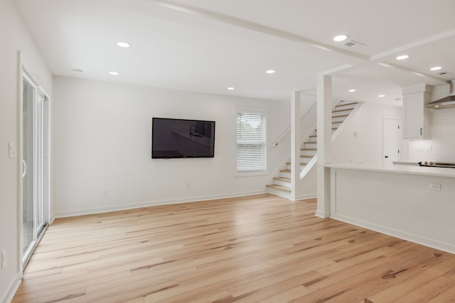 unfurnished living room featuring light hardwood / wood-style floors