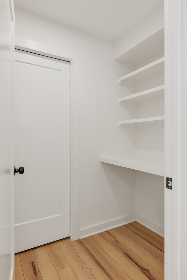 walk in closet with light wood-type flooring