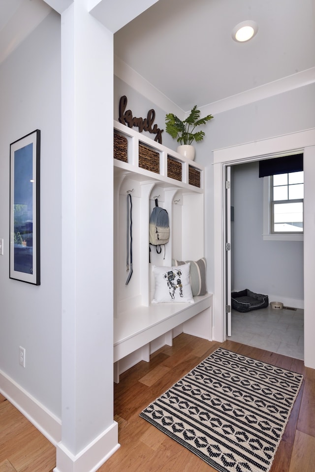 mudroom featuring light hardwood / wood-style flooring