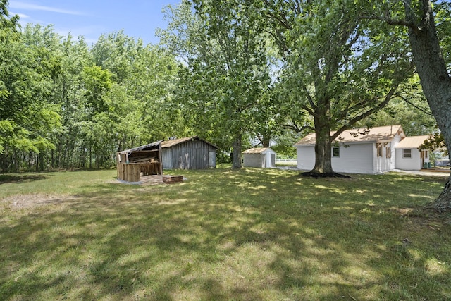 view of yard featuring an outdoor structure