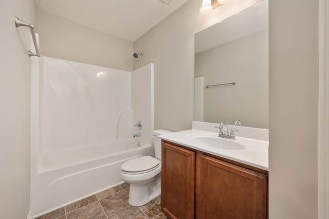 full bathroom with toilet, tile flooring, shower / bath combination, and vanity