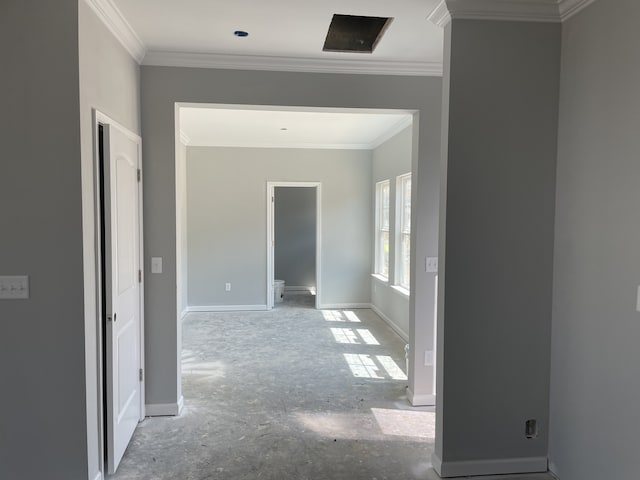 corridor featuring ornamental molding