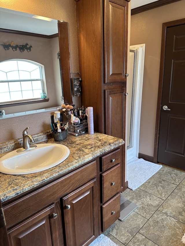 72 Golden Hollow Rd, Kelso, TN 37348 - bathroom featuring tile flooring, ornamental molding, and vanity