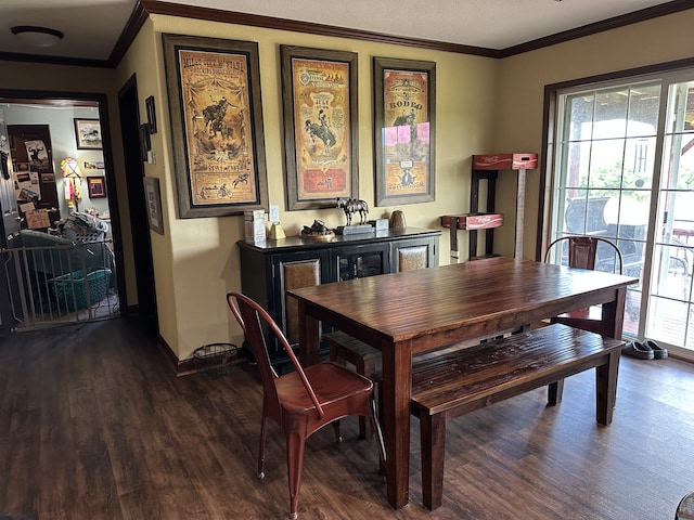 72 Golden Hollow Rd, Kelso, TN 37348 - dining room with dark hardwood / wood-style flooring and ornamental molding