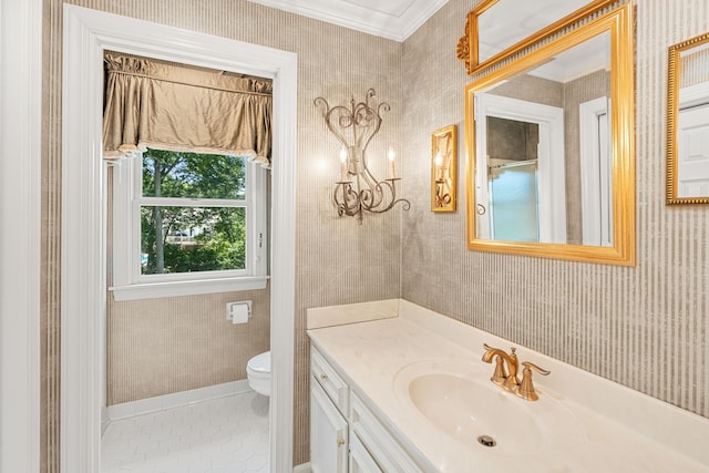 bathroom featuring toilet, tile flooring, and oversized vanity