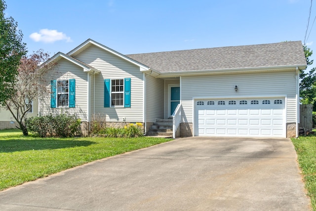 ranch-style house with a front lawn and a garage