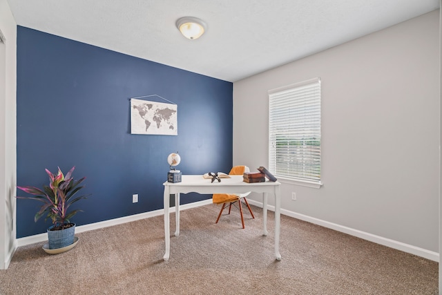 view of carpeted home office