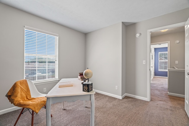 view of carpeted home office