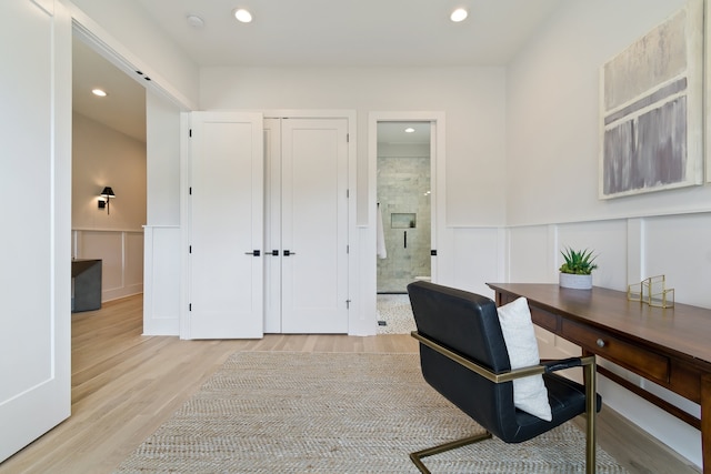 office space featuring light hardwood / wood-style floors